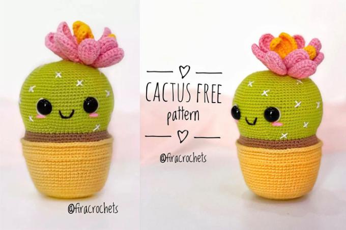 Chart móc chậu xương rồng bằng len cute trưng bày bàn học và làm việc - free pattern của Firacrochets