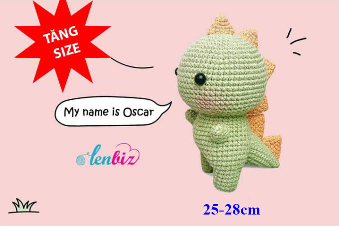 Chart móc khủng long bằng len tăng size theo mẫu free của tác giả Jenniedolly
