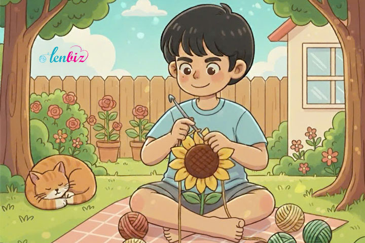 Con trai mà đan móc len!