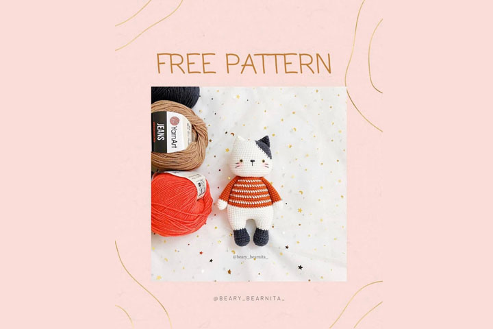 Đốn tim với chart móc mèo ú Noel - free pattern của Beary Bearnita