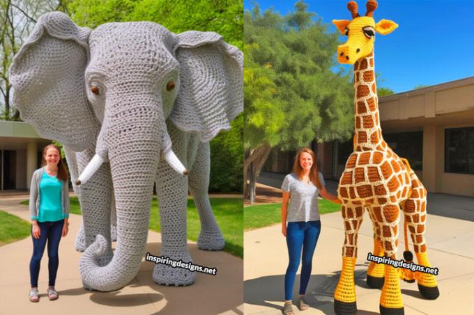 Lenbiz dậy sóng trước những bức ảnh chụp thú len móc khổng lồ to bằng kích thước thật